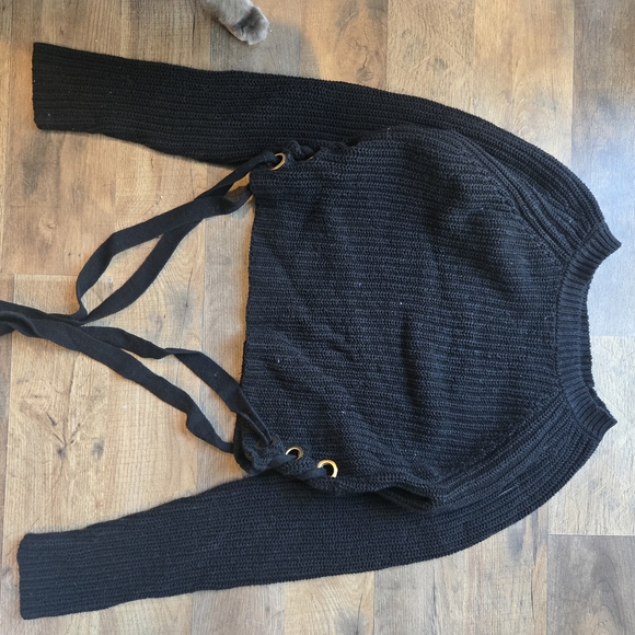 Guess Black Sweater with Lace-Up Sides - Picture 1 of 3